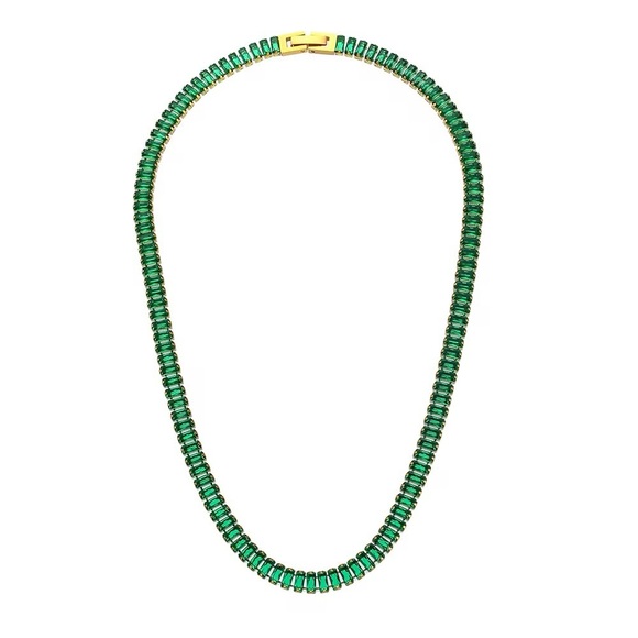 18K Gold Plated Green Tennis Chain Necklace - Picture 5 of 9